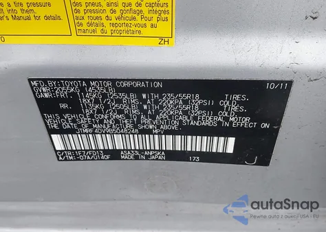 2011 Toyota Rav4 Sport из США, поврежденный, VIN JTMRF4DV9B5048248